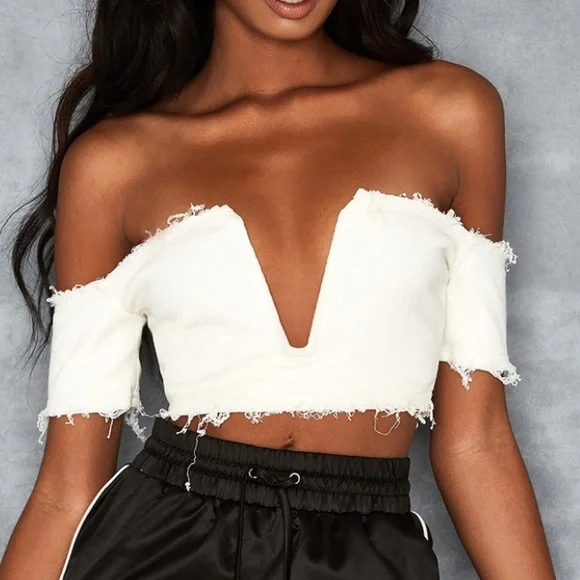 Mistress Rocks Rarity White Jersey Bardot Top - Picture 2 of 8